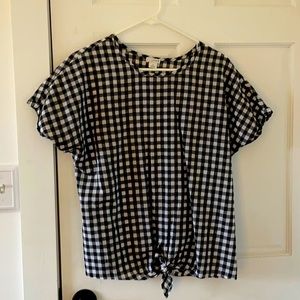 I. Crew black checkered short sleeve top